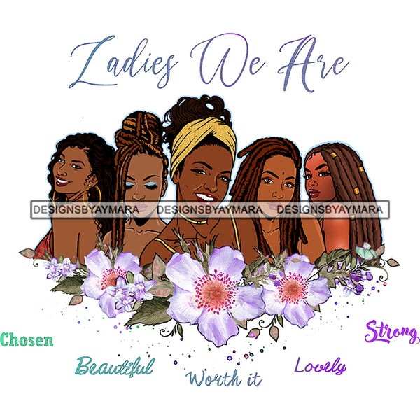 Ladies We Are Friends Sisters Ladies Black With Beautiful Purple White Flowers Afro Women  JPG PNG  Clipart Cricut Silhouette Cut Cutting