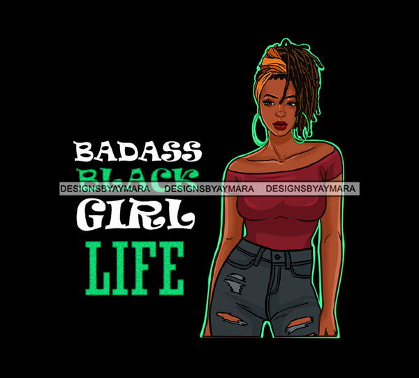 Badass Black Girl Life Afro Black Woman Afro Long Locs Sisterlocs Jeans Headwrap JPG PNG  Clipart Cricut Silhouette Cut Cutting