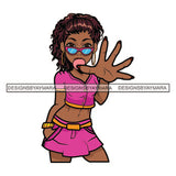 Black Woman Blowing Air Bubble Chewing Gum Standing Wearing Pink Short Dress Blouse Sunglasses Googles Brown Hairs Hair Lipstick SVG JPG PNG Vector Clipart Cricut Silhouette Cut Cutting