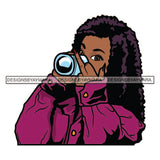 Black Woman Drinking Tea Coffee Cup Showing Middle Finger Standing Wearing Purple Summer Jacket Black Curly Hairs Hair SVG JPG PNG Vector Clipart Cricut Silhouette Cut Cutting