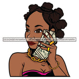 Brown Knots Hairs Hot Sexy Woman Holding Cash Money Wearing Yellow Purple Dress Showing Cleavage Gold Golden Chain Necklace Bracelet Rings Jewelry Lipstick Makeup Hair Girl Lady SVG JPG PNG Vector Clipart Cricut Silhouette Cut Cutting