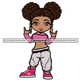 Little Baby Stylish Curly Hairs Girl Smiling Kid Child Standing Wearing Blouse Pant Sneakers Makeup Jewelry Earrings Hair SVG JPG PNG Vector Clipart Cricut Silhouette Cut Cutting