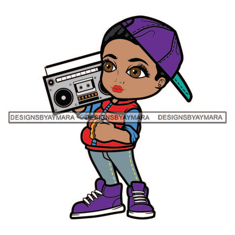 Little Baby Stylish Boy Kid Child Standing Wearing Pant Shirt Sneakers Hat Golding Radio Shoulder SVG JPG PNG Vector Clipart Cricut Silhouette Cut Cutting