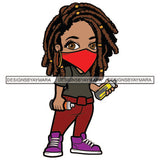 Little Baby Gangster Curly Hairs Girl Kid Child Standing Wearing Pant Shirt Sneakers Face Mask Holding Spray Paint Bottles SVG JPG PNG Vector Clipart Cricut Silhouette Cut Cutting