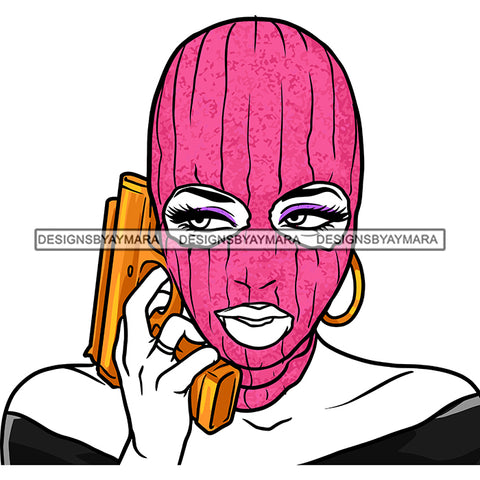 Gangsta Gangster Woman Ski Mask Gun Hand Protection Badass Hustler Hustling Savage Melanin Nubian Hipster Ghetto Street Girl SVG JPG PNG Vector Clipart Cricut Silhouette Cut Cutting