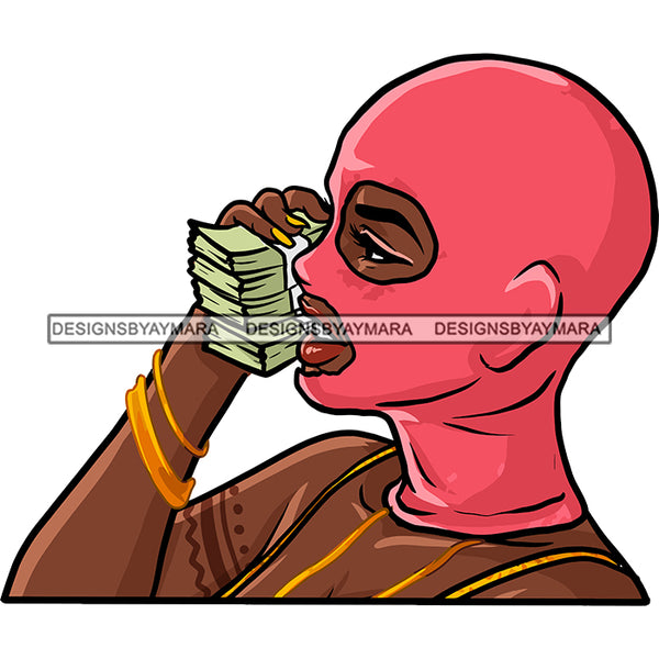 Gangsta Gangster Woman Money Stack Ski Mask Badass Hustler Hustling Savage Melanin Nubian Hipster Ghetto Street Girl SVG JPG PNG Vector Clipart Cricut Silhouette Cut Cutting