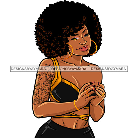 Beautiful Sexy Melanin African Woman Afro hairstyle Tattoo Nubian Hipster Ghetto Street Girl SVG JPG PNG Vector Clipart Cricut Silhouette Cut Cutting