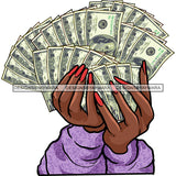 Hands Holding Stack Of Money Gangsta Gangster Woman Badass Hustler Hustling Savage Melanin Nubian Hipster Ghetto Street Girl SVG JPG PNG Vector Clipart Cricut Silhouette Cut Cutting