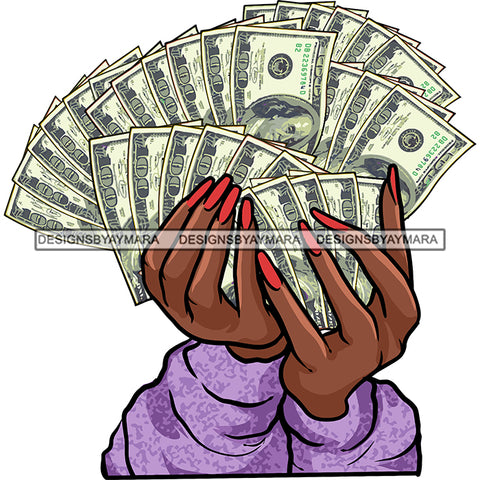 Hands Holding Stack Of Money Gangsta Gangster Woman Badass Hustler Hustling Savage Melanin Nubian Hipster Ghetto Street Girl SVG JPG PNG Vector Clipart Cricut Silhouette Cut Cutting