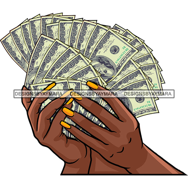 Hands Holding Stack Of Money Gangsta Gangster Woman Badass Hustler Hustling Savage Melanin Nubian Hipster Ghetto Street Girl Element SVG JPG PNG Vector Clipart Cricut Silhouette Cut Cutting