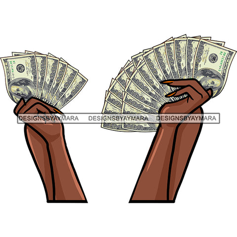 Hands Holding Stack Of Money Gangsta Gangster Woman Badass Hustler Hustling Savage Melanin Nubian Hipster Ghetto Street Girl SVG JPG PNG Vector Clipart Cricut Silhouette Cut Cutting