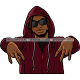 Bold Black Man Beard Wearing Sunglasses Shirt Purple Zipper Hoodie Standing Staring Showing Fingers Nubian African American Boy SVG JPG PNG Vector Clipart Cricut Silhouette Cut Cutting