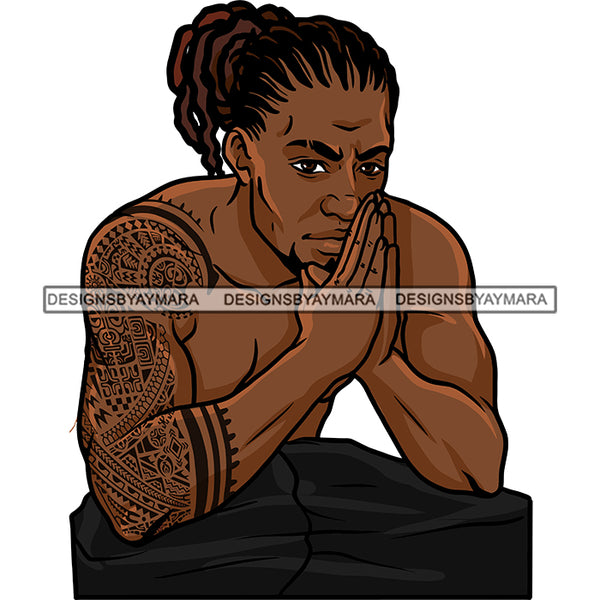 Black Man French Beard Wearing Pant Sitting Staring Dope Street Gangster Bisep Chest Curly Hairs Hair Nubian African American Boy SVG JPG PNG Vector Clipart Cricut Silhouette Cut Cutting