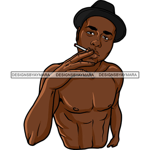 Black Man Beard Standing Staring Smoking Cigarette Wearing Cowboy Hat Cap Dope Street Gangster Bisep Nubian African American Boy SVG JPG PNG Vector Clipart Cricut Silhouette Cut Cutting