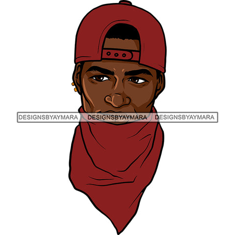 Black Man Face Wearing Red Face Mask Hat Cap Black Hairs Hair Nubian African American Boy SVG JPG PNG Vector Clipart Cricut Silhouette Cut Cutting