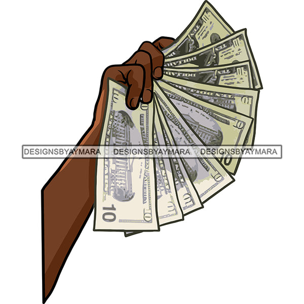 Black Man Hand Holding Cash Money Stack 10 Ten Dollar Note Notes Dollars Nubian African American Boy SVG JPG PNG Vector Clipart Cricut Silhouette Cut Cutting