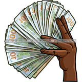 Black Man Hand Holding Cash Money Stack 100 Hundred Dollar Note Notes Dollars Nubian African American Boy SVG JPG PNG Vector Clipart Cricut Silhouette Cut Cutting