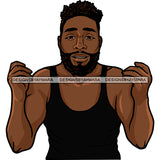 Black Long Mustache Beard Man Standing Wearing Black Vest Curly Hairs Hair Body Builder Bisep Nubian African American Boy SVG JPG PNG Vector Clipart Cricut Silhouette Cut Cutting