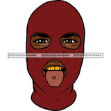 Black Man Wearing Red Ski Mask Golden Gold Teeth Showing Sticking Tongue Nubian African American Boy SVG JPG PNG Vector Clipart Cricut Silhouette Cut Cutting