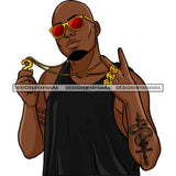 Bold Black Man Beard Wearing Black Vest Red Sunglasses Golden Gold Jewelry Dollar Sign Necklace Rings Ring Arm Tattoo Nubian African American Boy SVG JPG PNG Vector Clipart Cricut Silhouette Cut Cutting