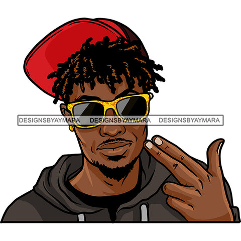 Black Curly Hairs Man Beard Mustache Wearing Hoodie Yellow Sunglasses Red Hat Standing Hair Nubian African American Boy SVG JPG PNG Vector Clipart Cricut Silhouette Cut Cutting