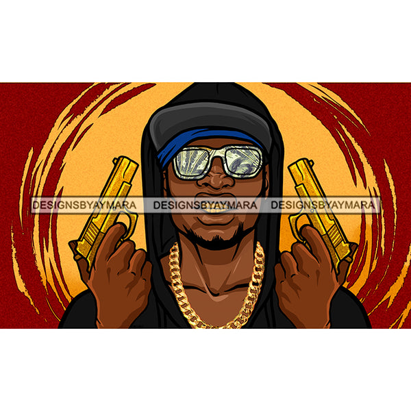 Street Boy Gansta Gangster Man Hoodie Gold Gun Chain Glasses Mafia Black Man Money JPG PNG Clipart Cricut Silhouette Cut Cutting