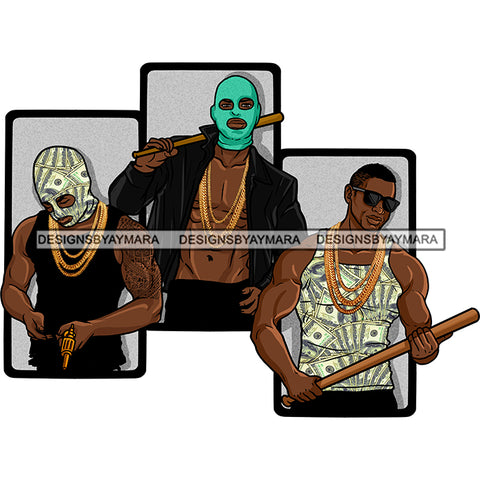 Street Boys Ski Mask Power Wall Frame Pride Gansta Gangster Man Mafia Ganga Holding Baseball Bat Gun Fire Black Man Money JPG PNG Clipart Cricut Silhouette Cut Cutting