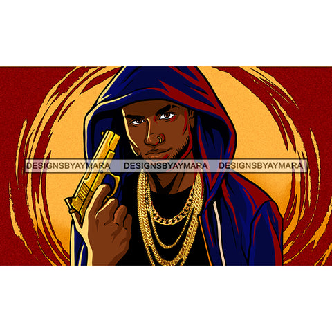 Street Boy Gansta Gangster Man Hoodie Gun Power Respect Gold Chain Mafia Black Man Money JPG PNG Clipart Cricut Silhouette Cut Cutting