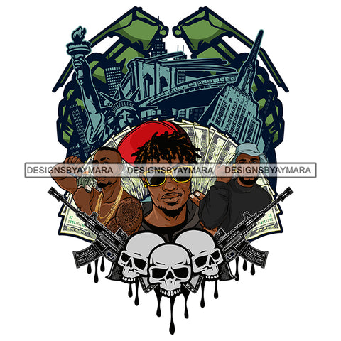 Black Beard Man Gang Wearing Jacket Shirt Hat Sunglasses Cash Money Dope Street Gangster Golden Gold Chain Necklace Riffle Gun Skull Skeleton Hustler Hustle Nubian African American Boy SVG JPG PNG Vector Clipart Cricut Silhouette Cut Cutting