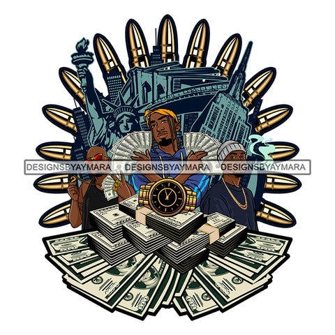 Black Beard Man Gang Standing Wearing Shirt Beanie Cap Arm Tattoo Golden Gold Chain Necklace Jewelry Gun Bullet Bullets Cah Money Gangster Hustler Hustle Nubian African American Boy SVG JPG PNG Vector Clipart Cricut Silhouette Cut Cutting