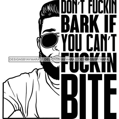 Afro Man Half Face Life Quote Attractive Sunglasses Bearded High Top Fade Hairstyle B/W SVG JPG PNG Vector Clipart Cricut Silhouette Cut Cutting