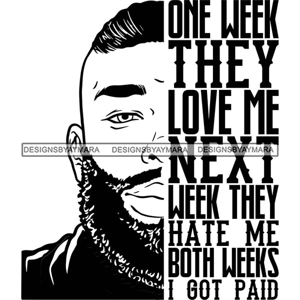 Afro Man Half Face Life Quote Photo Good Looking Bearded Short Hairstyle B/W SVG JPG PNG Vector Clipart Cricut Silhouette Cut Cutting