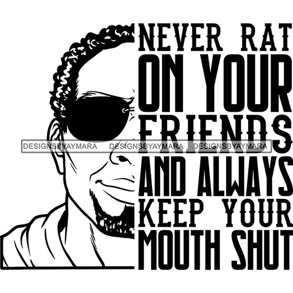 Afro Man Half Face Life Quote Attractive Sunglasses Goatee Beard Receding Hair B/W SVG JPG PNG Vector Clipart Cricut Silhouette Cut Cutting