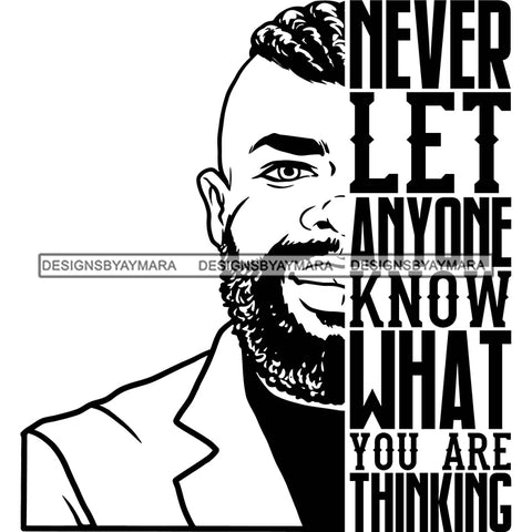 Afro Man Half Face Life Quote Attractive Bearded Mohawk Suit Jacket Fashion Style B/W SVG JPG PNG Vector Clipart Cricut Silhouette Cut Cutting