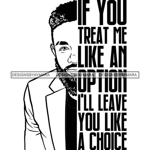 Afro Man Half Face Life Quote Looking Camera Bearded Short Curly Hairstyle B/W SVG JPG PNG Vector Clipart Cricut Silhouette Cut Cutting