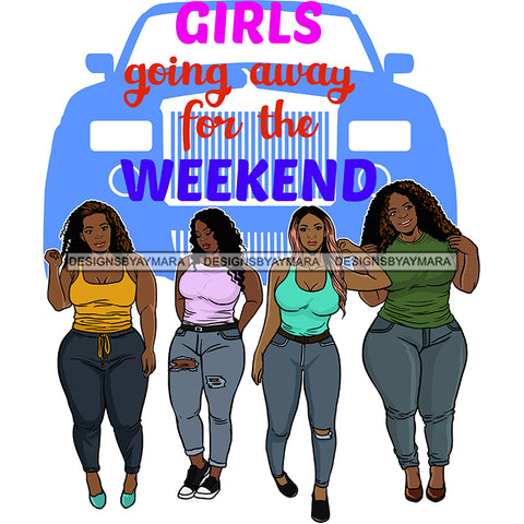 Afro Ladies Getaway Vacation Road Trip Journey Friends Queens Logo Banner SVG JPG PNG Vector Clipart Cricut Silhouette Cut Cutting