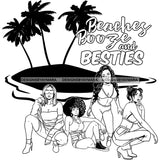 Afro Ladies Getaway Vacation Trip Beaches Paradise Friends Queens Logo Banner B/W SVG JPG PNG Vector Clipart Cricut Silhouette Cut Cutting