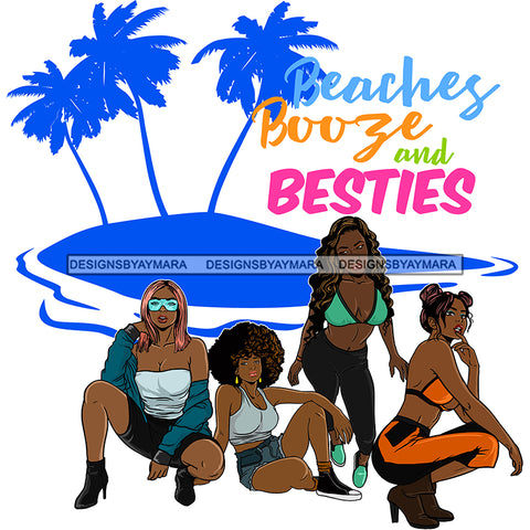 Afro Ladies Getaway Vacation Trip Beaches Paradise Friends Queens Logo Banner SVG JPG PNG Vector Clipart Cricut Silhouette Cut Cutting