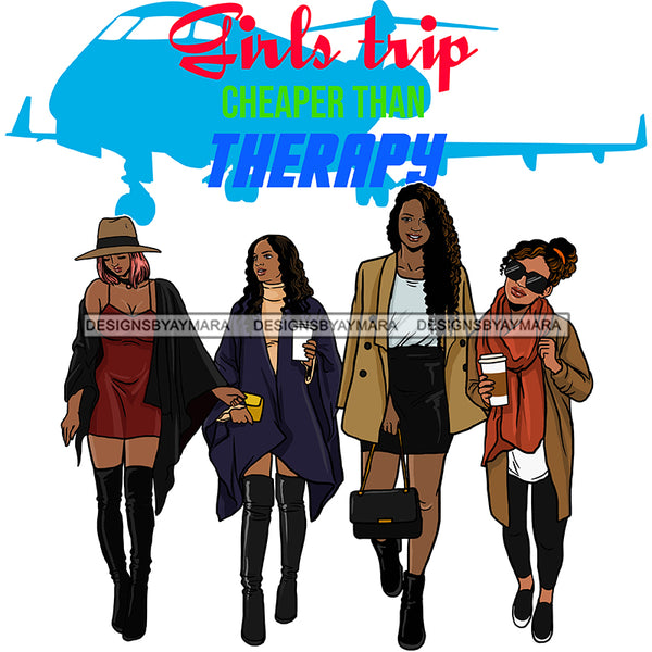 Afro Ladies Getaway Vacation Trip Friends Traveling Around World Logo Banner SVG JPG PNG Vector Clipart Cricut Silhouette Cut Cutting