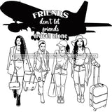 Ladies Getaway Vacation Trip Best Friends Divas Traveling Together Logo Banner B/W SVG JPG PNG Vector Clipart Cricut Silhouette Cut Cutting