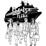 Ladies Getaway Vacation Trip Best Friends Traveling Cruise Ship Logo Banner B/W SVG JPG PNG Vector Clipart Cricut Silhouette Cut Cutting