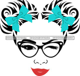 Woman Wearing Glasses Make Up Model Red Lips Long Eyelashes Wink Eye SVG JPG PNG Layered Cutting Files For Silhouette Cricut and More