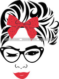 Transparent Face Black Glasses Red Lips Red Bow SVG JPG PNG Vector Clipart Cricut Silhouette Cut Cutting1Words I