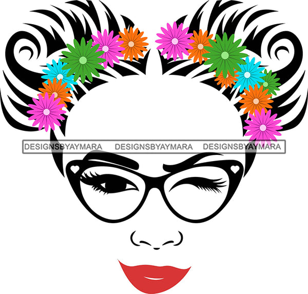 Woman Wearing Glasses Make Up Model Red Lips Long Eyelashes Wink Eye SVG JPG PNG Layered Cutting Files For Silhouette Cricut and More
