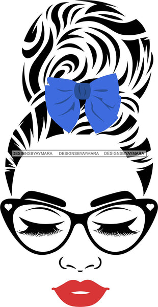 Transparent Face Black Glasses Red Lips Blue Bow SVG JPG PNG Vector Clipart Cricut Silhouette Cut Cutting1Words I