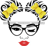 Transparent Face Black Glasses Red Lips Yellow Bows SVG JPG PNG Vector Clipart Cricut Silhouette Cut Cutting1Words I