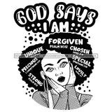 Afro Woman Hair Religious Quotes Bible Verses Psalms Jesus Christ Illustration B/W SVG JPG PNG Vector Clipart Cricut Silhouette Cut Cutting