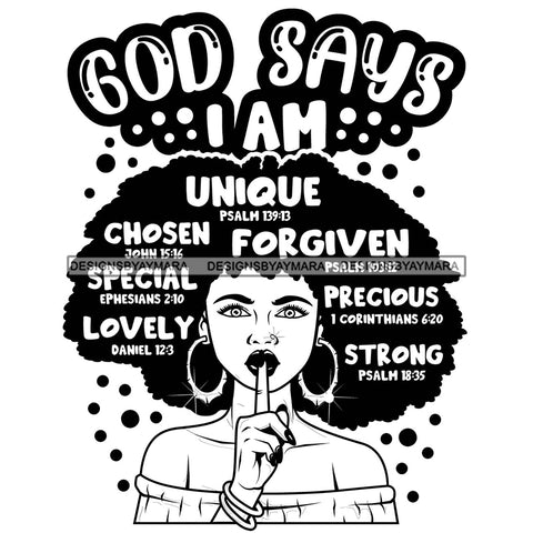 Afro Woman Hair Religious Quotes Bible Verses Prayers Jesus Illustration B/W SVG JPG PNG Vector Clipart Cricut Silhouette Cut Cutting