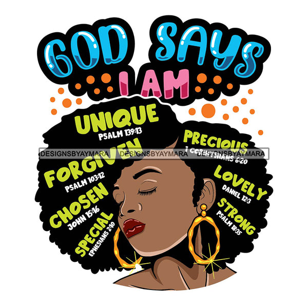Afro Woman Hair Religious Quotes Bible Verses Jesus Savior Gratitude Illustration SVG JPG PNG Vector Clipart Cricut Silhouette Cut Cutting