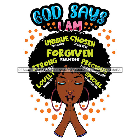 Afro Woman Hair Religious Quotes Bible Verses Praying Faithful Jesus Illustration SVG JPG PNG Vector Clipart Cricut Silhouette Cut Cutting